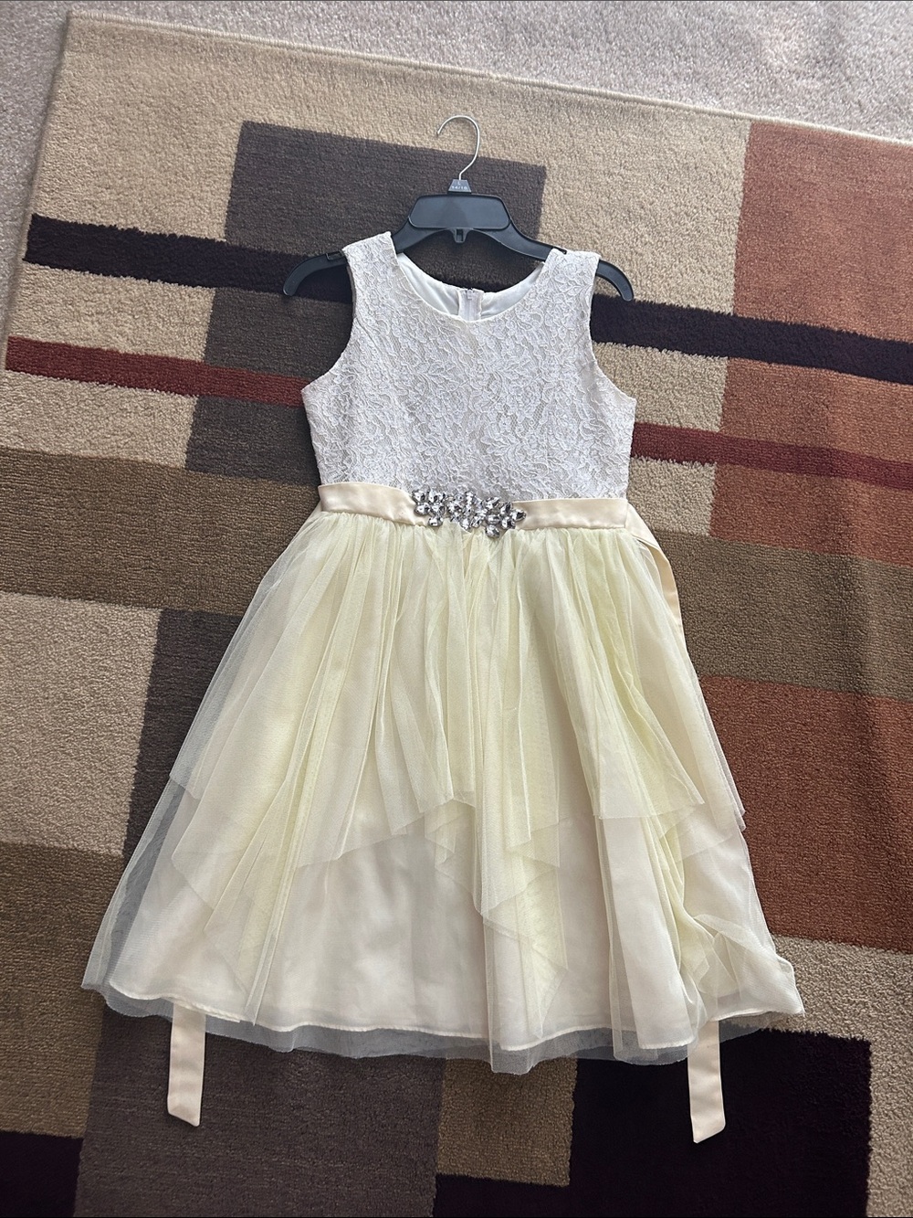 Rare Editions Ivory Lace Bodice Champagne Tulle Party Dress